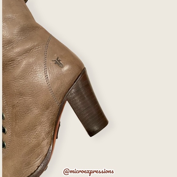 $599 Frye Julia Tall Lace Up Tan Beige Real Leather Military Zip Up Heeled Boots - Picture 7 of 14